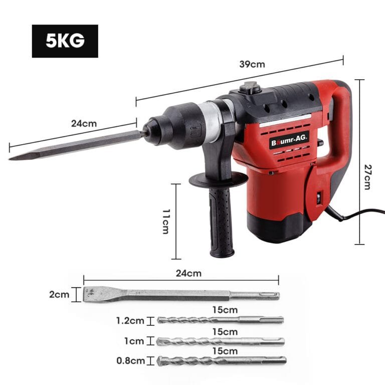 Baumr-AG 1500W Pro-Grade Electric Rotary Jackhammer Drill, with 2 Bonus Chisels, 3 Drill Bits