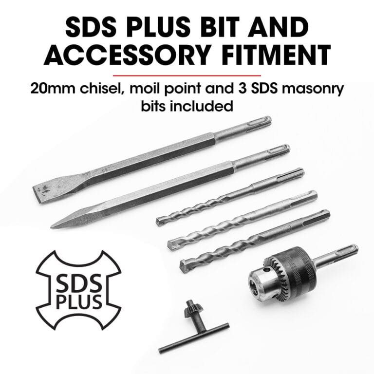 Baumr-AG 1500W Pro-Grade Electric Rotary Jackhammer Drill, with 2 Bonus Chisels, 3 Drill Bits