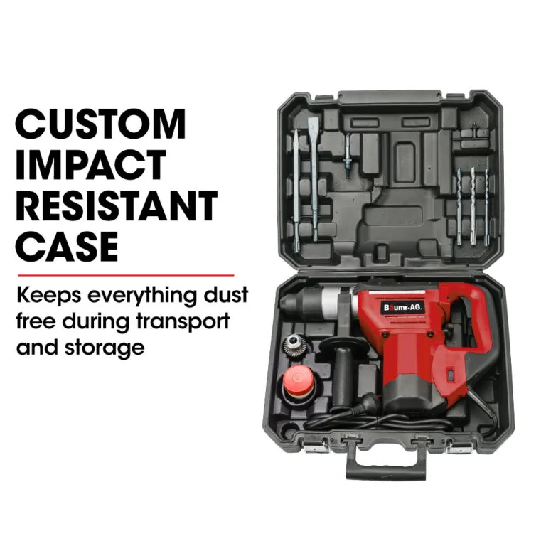 Baumr-AG 1500W Pro-Grade Electric Rotary Jackhammer Drill, with 2 Bonus Chisels, 3 Drill Bits
