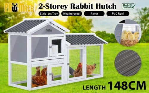 Rabbit Hutch Chicken Coop Two Storey 147cm x 43cm x 85cm