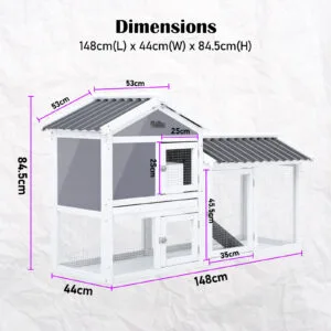 Rabbit Hutch Chicken Coop Two Storey 147cm x 43cm x 85cm
