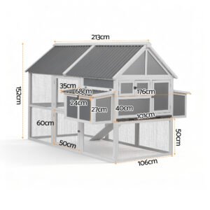PET-CH-P213-GR-AB-202512091632-01.jpg Chicken Coop, Rabbit Hutch, Chook House with Run 213cm X 176cm X 152cm