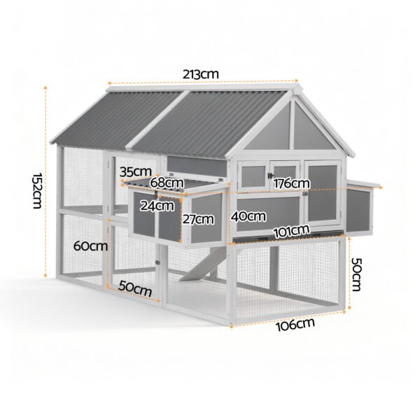 PET-CH-P213-GR-AB-202512091632-01.jpg Chicken Coop, Rabbit Hutch, Chook House with Run 213cm X 176cm X 152cm